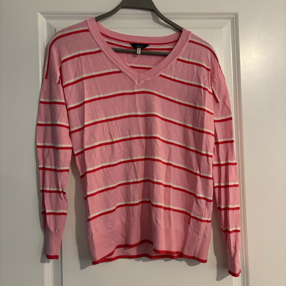 ❗️Joules Vicky Pink and Red Striped V-Neck Sweater US 6
